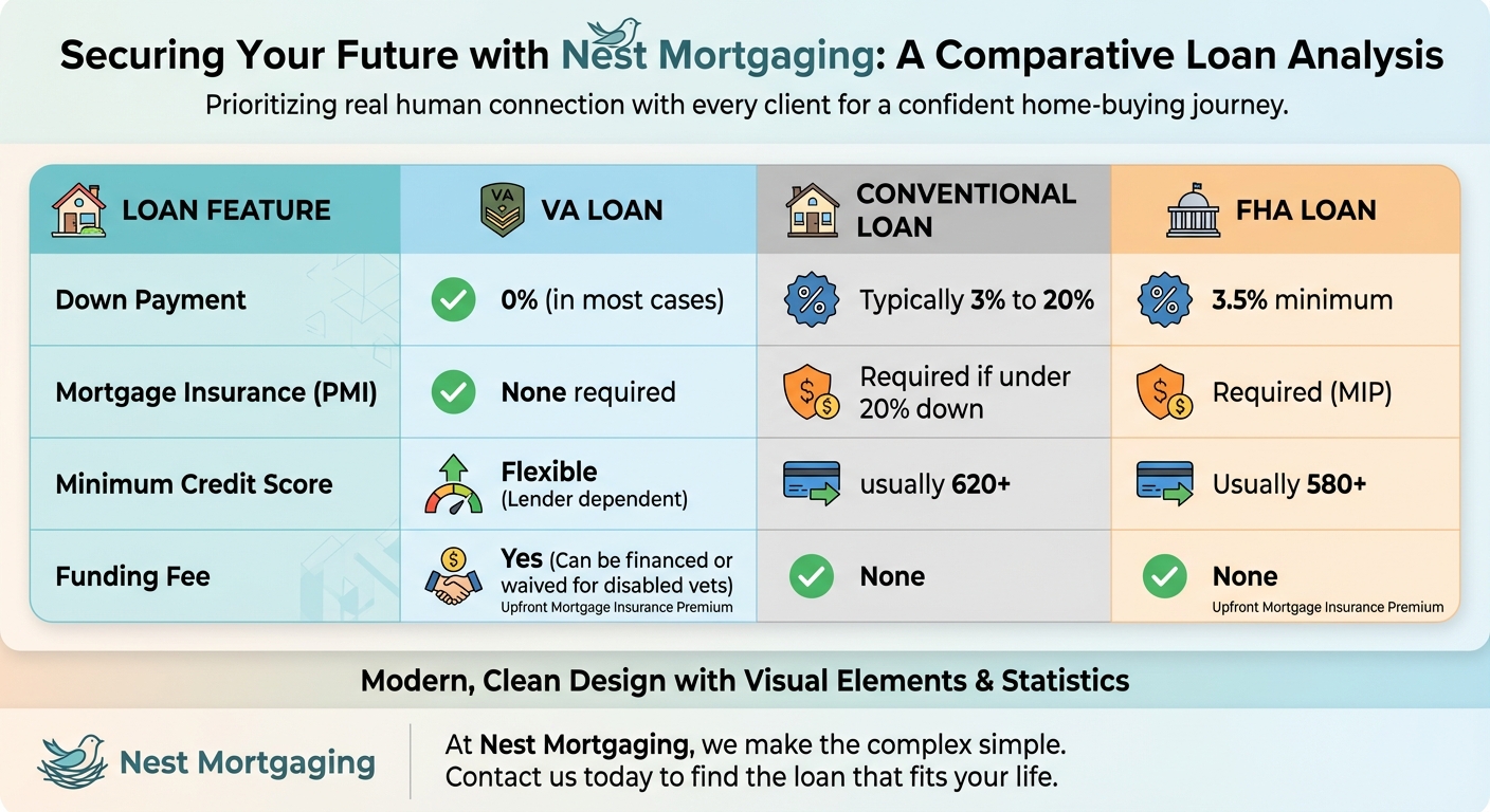 Create a professional infographic about this content. Context: Loan Feature VA Loan Conventional Loa