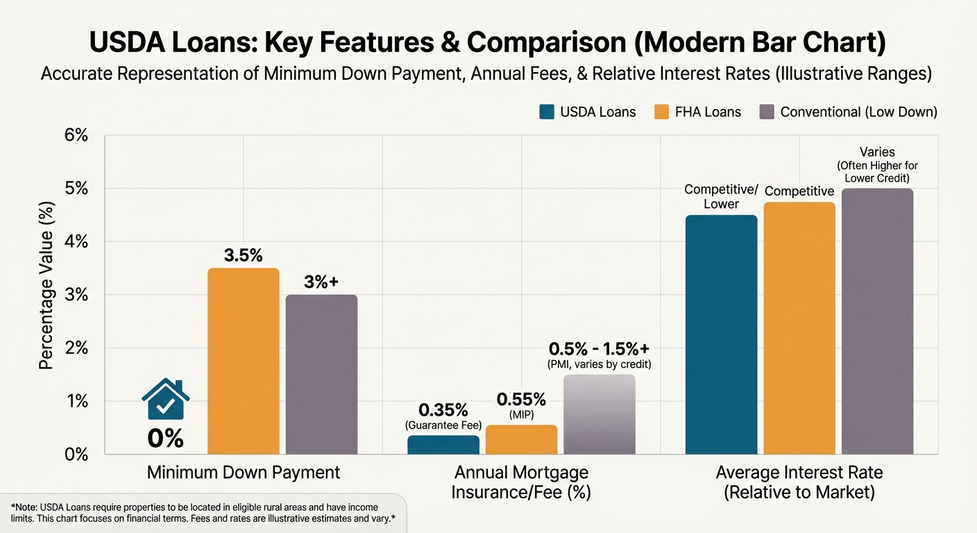 Create a professional USDA Loans bar chart visualization. Modern, clean design with clear data repre