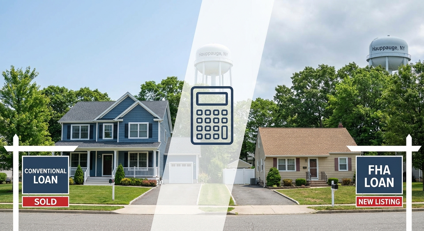 Create a professional hero image for: Comparing Conventional vs. FHA Loans for a Starter Home in Hau