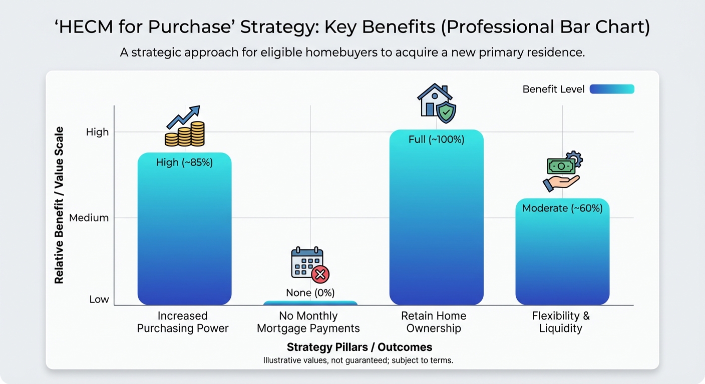 Create a professional 4. The "HECM for Purchase" Strategy bar chart visualization. Modern, clean des