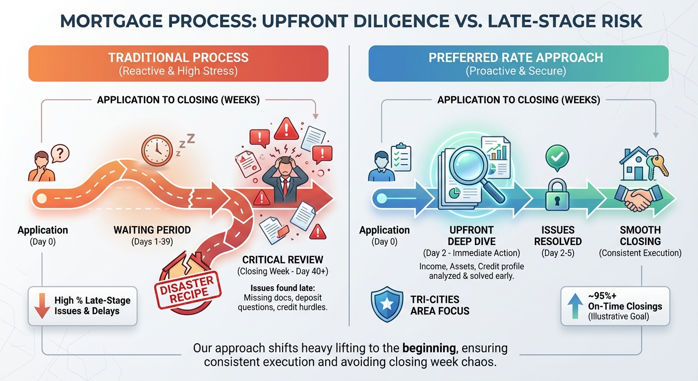 Create a professional infographic about this content. Context: Waiting until the week of closing to 