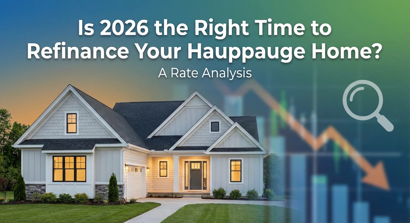 Create a professional hero image for: Is 2026 the Right Time to Refinance Your Hauppauge Home? A Rat