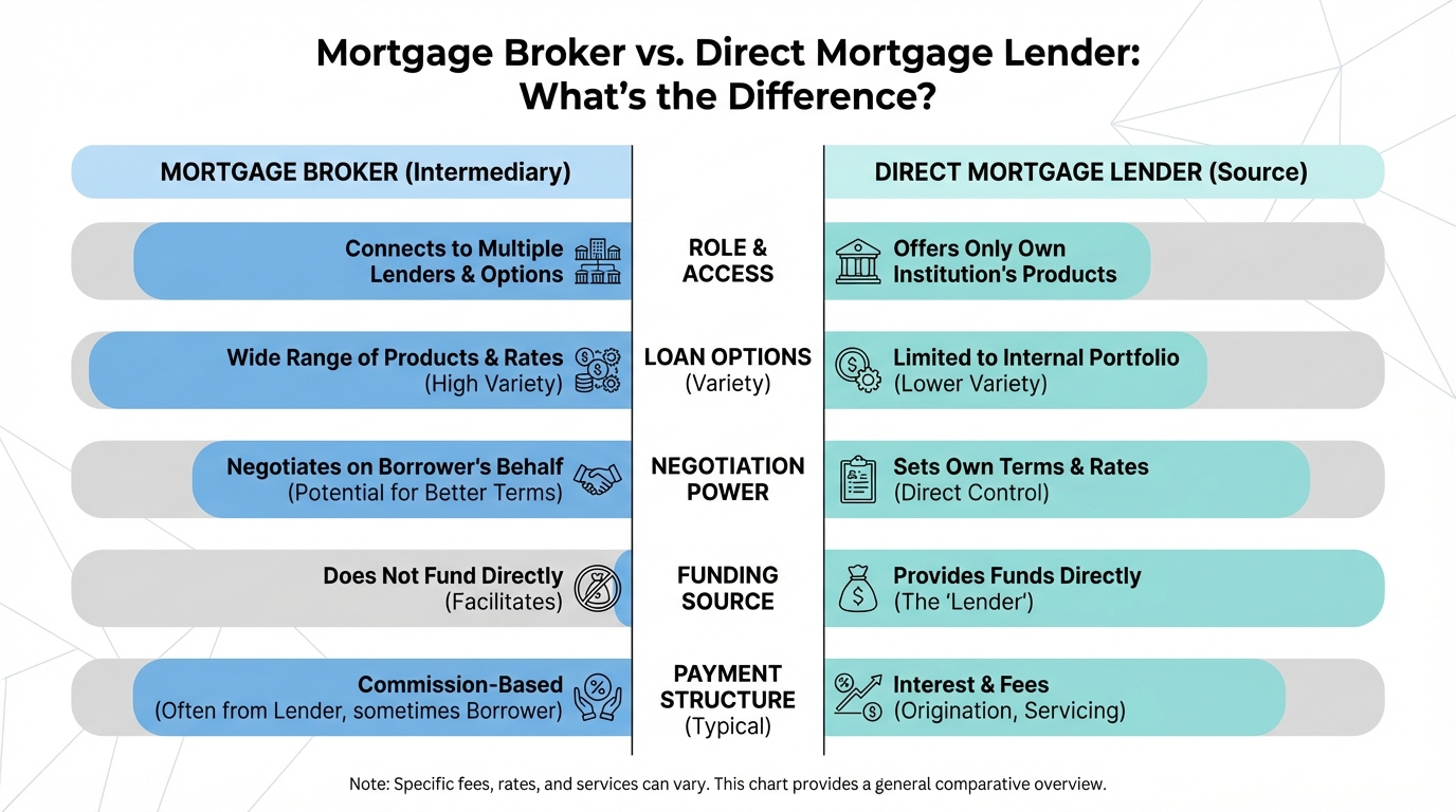 Create a professional Mortgage Broker vs. Direct Mortgage Lender: What’s the Difference? bar chart v