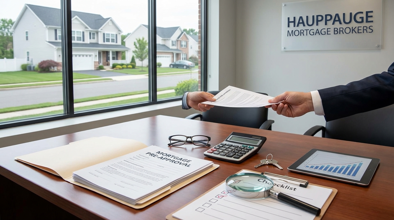 Create a professional hero image for: Decoding Mortgage Pre-Approval: What Your Hauppauge Mortgage B