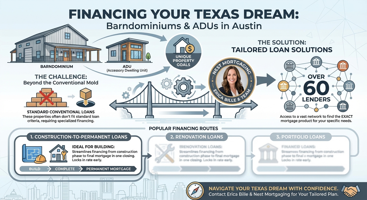 Create a professional infographic about this content. Context: Financing a barndominium or adding an