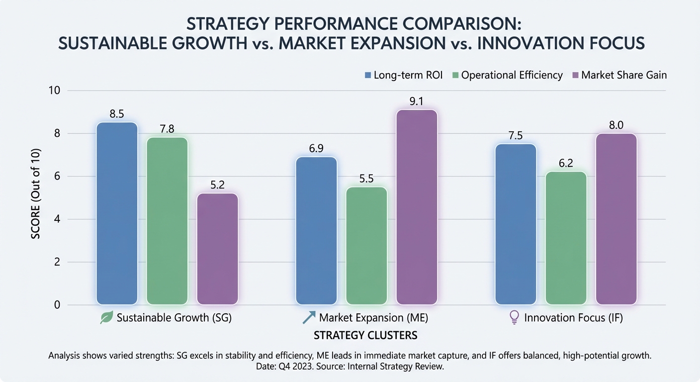 Create a professional Comparison of Strategies bar chart visualization. Modern, clean design with cl