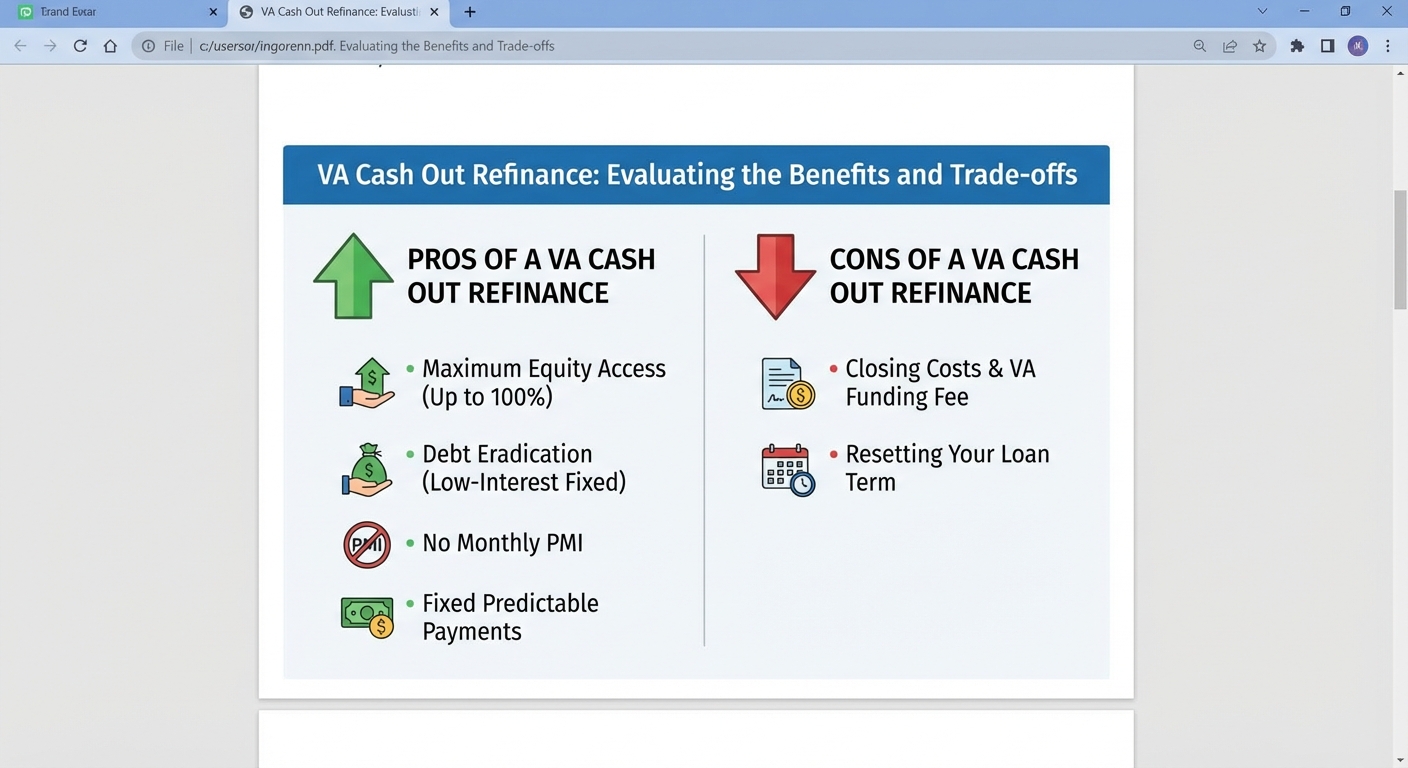 Create a professional section image for this content. Context (from section below): For a VA Cash Ou