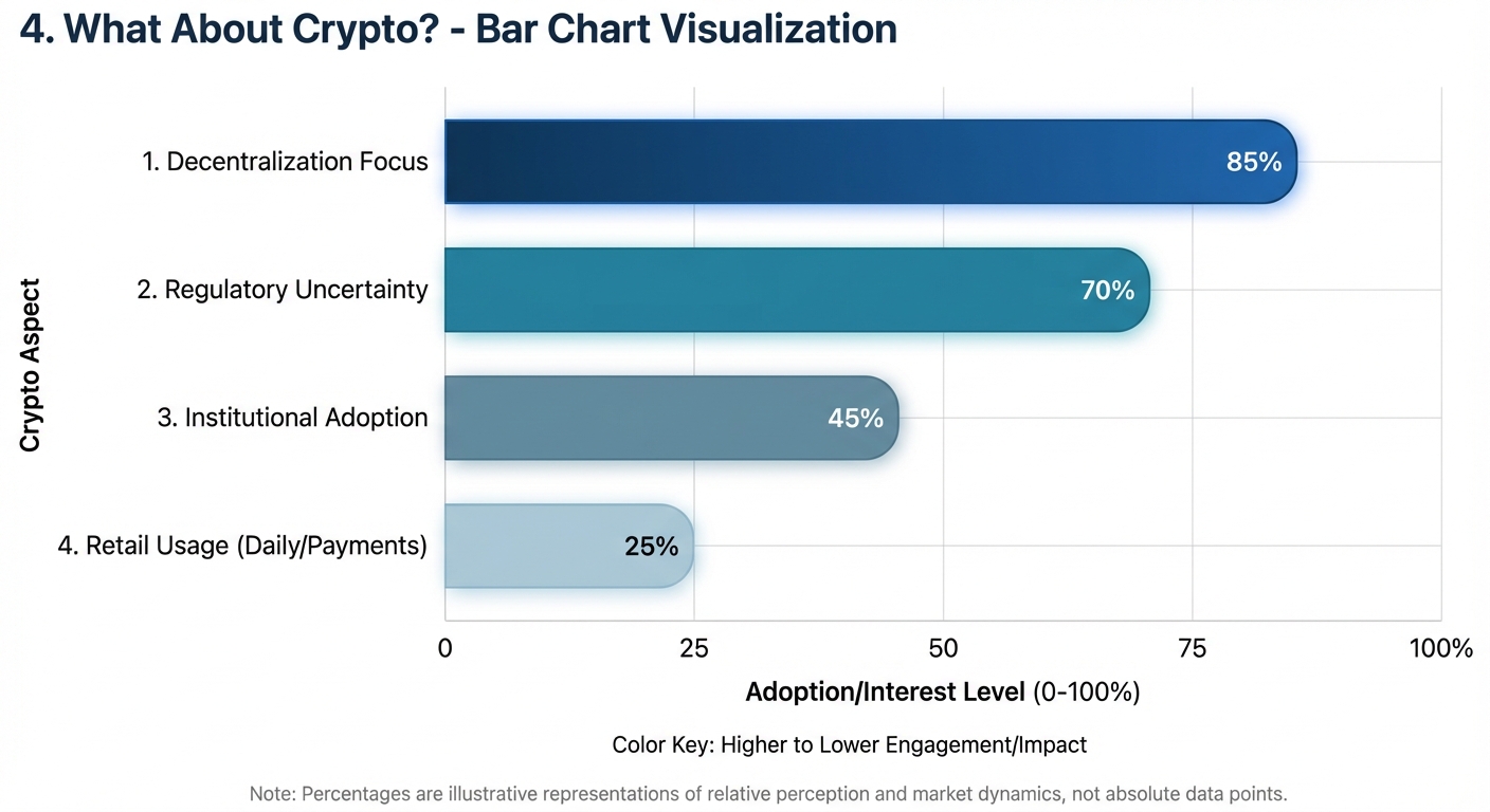 Create a professional 4. What About Crypto? bar chart visualization. Modern, clean design with clear