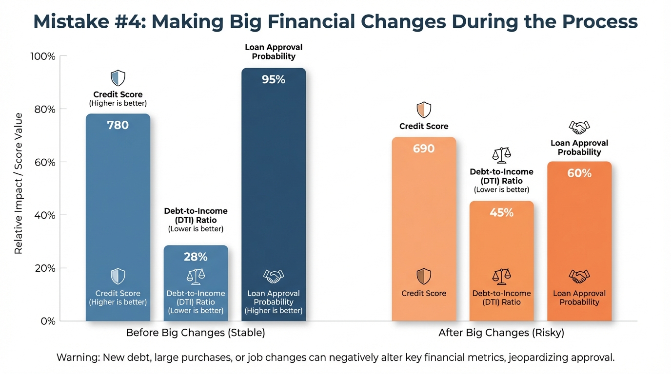 Create a professional Mistake #4: Making Big Financial Changes During the Process bar chart visualiz