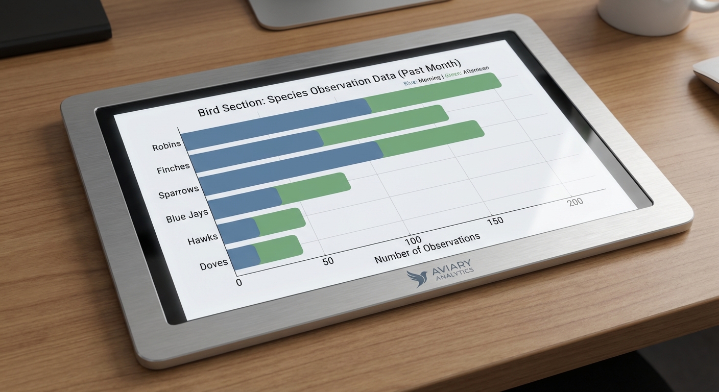 Create a professional 2. The "Bird Section" bar chart visualization. Modern, clean design with clear