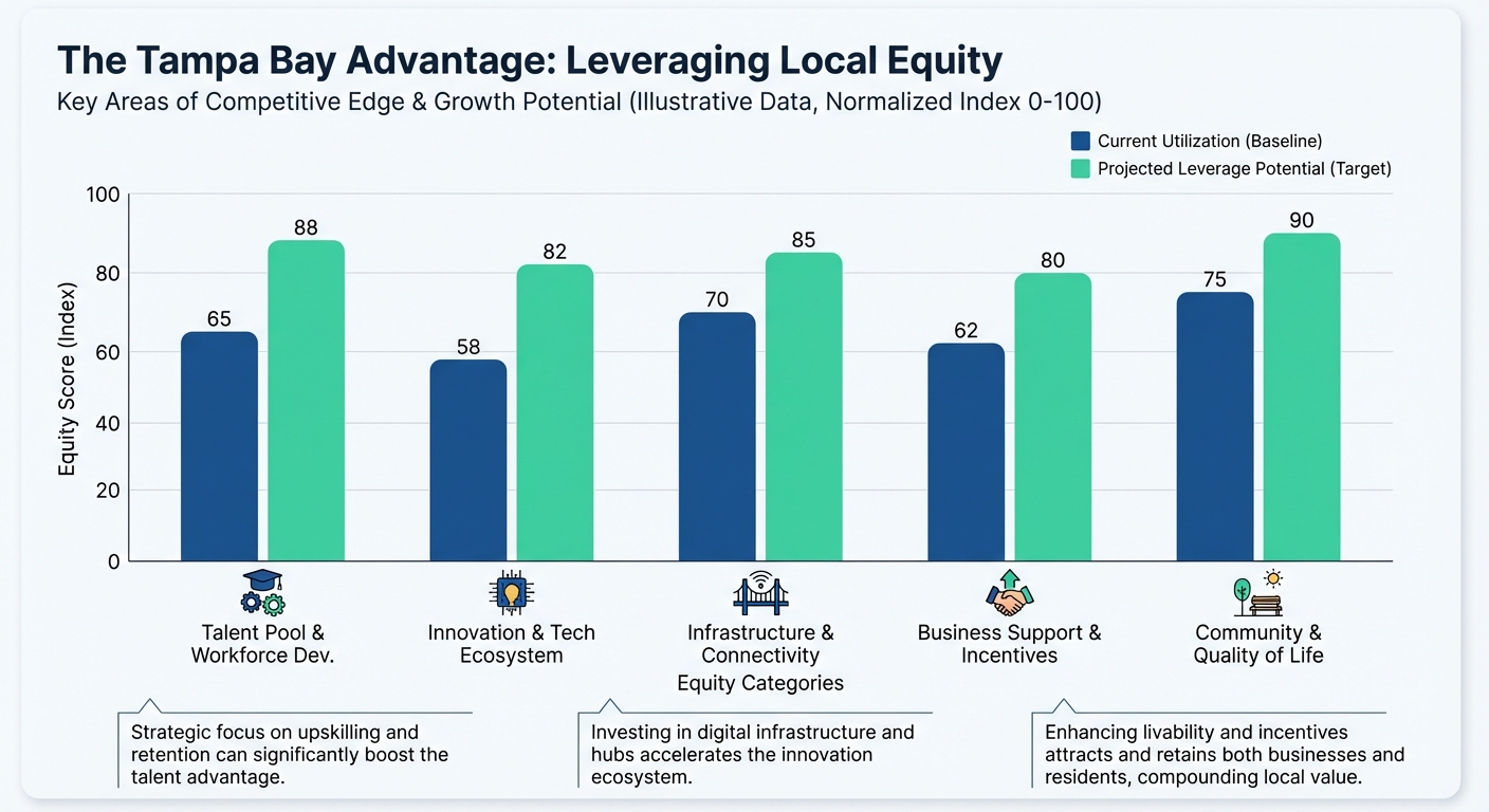 Create a professional The Tampa Bay Advantage: Leveraging Local Equity bar chart visualization. Mode