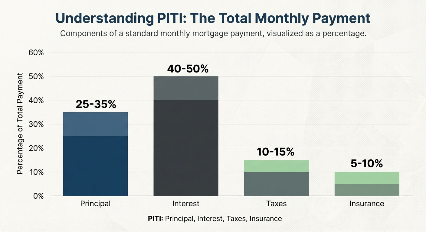 Create a professional Understanding PITI: The Total Monthly Payment bar chart visualization. Modern,