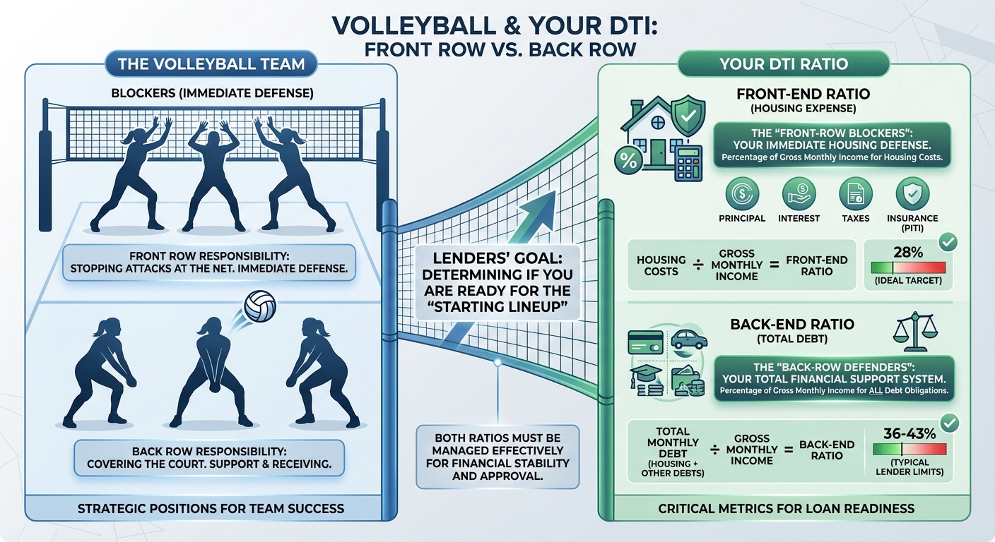 Create a professional infographic about this content. Context: In volleyball, you have the front row