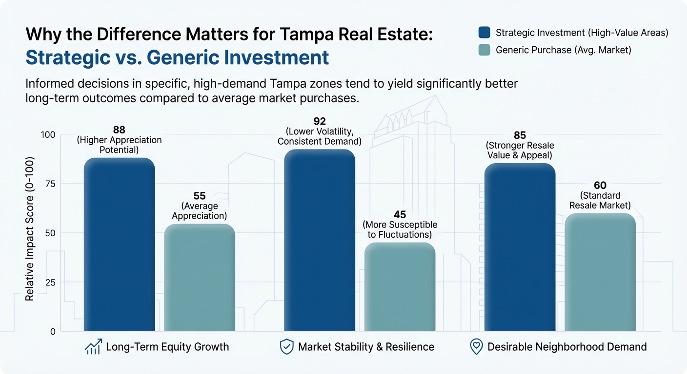 Create a professional Why the Difference Matters for Tampa Real Estate bar chart visualization. Mode