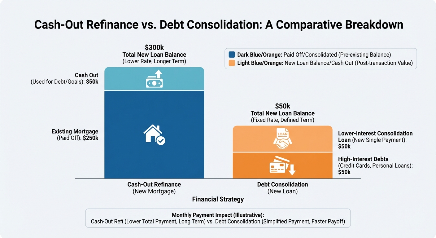 Create a professional Cash-Out Refinance and Debt Consolidation bar chart visualization